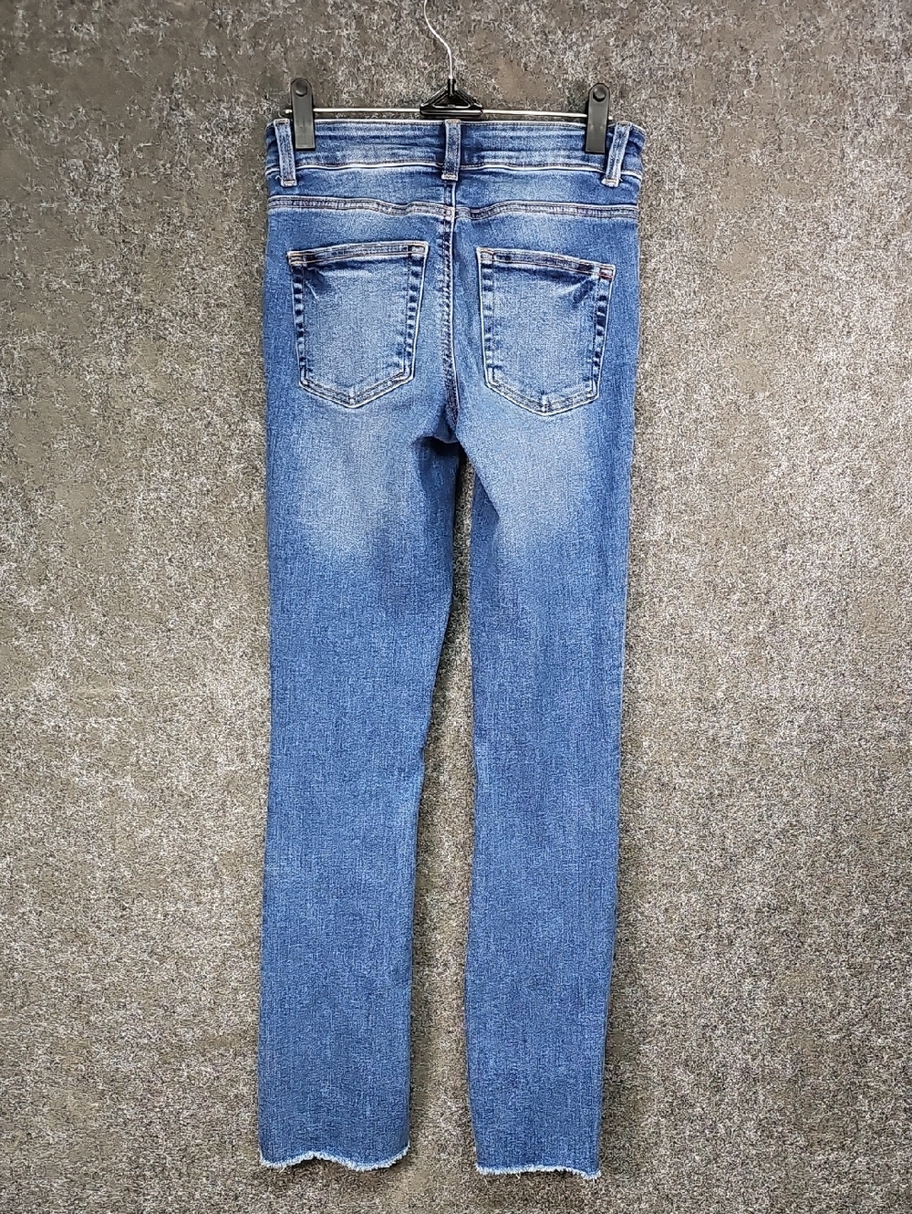 Edgely Mid Rise Slim Boot Cut Faded Disrtress 5 Pocket Dark Wash Jeans, Size 0 - Picture 4 of 8